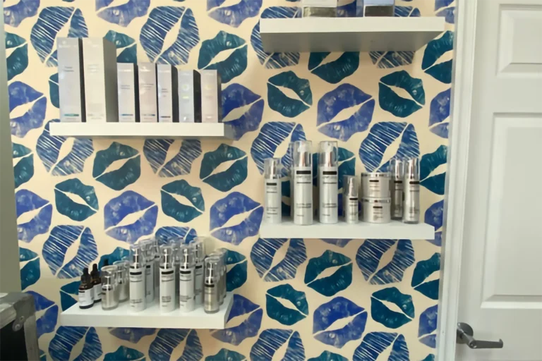 Skincare display in Evolve Med Spa lobby